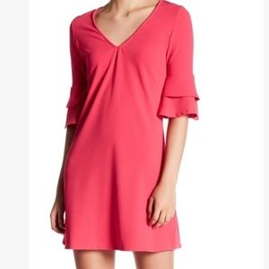 The Vanity Room Coral ruffled sleeved dress